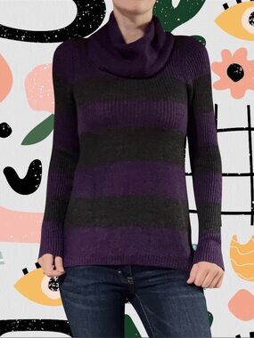 MKM Designs | Y2K Purple and Gray Striped Cowl Turtleneck Sweater